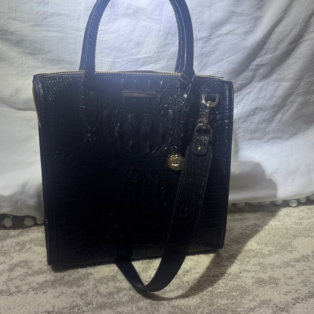 Brahmin Black Crocodile Embossed Satchel